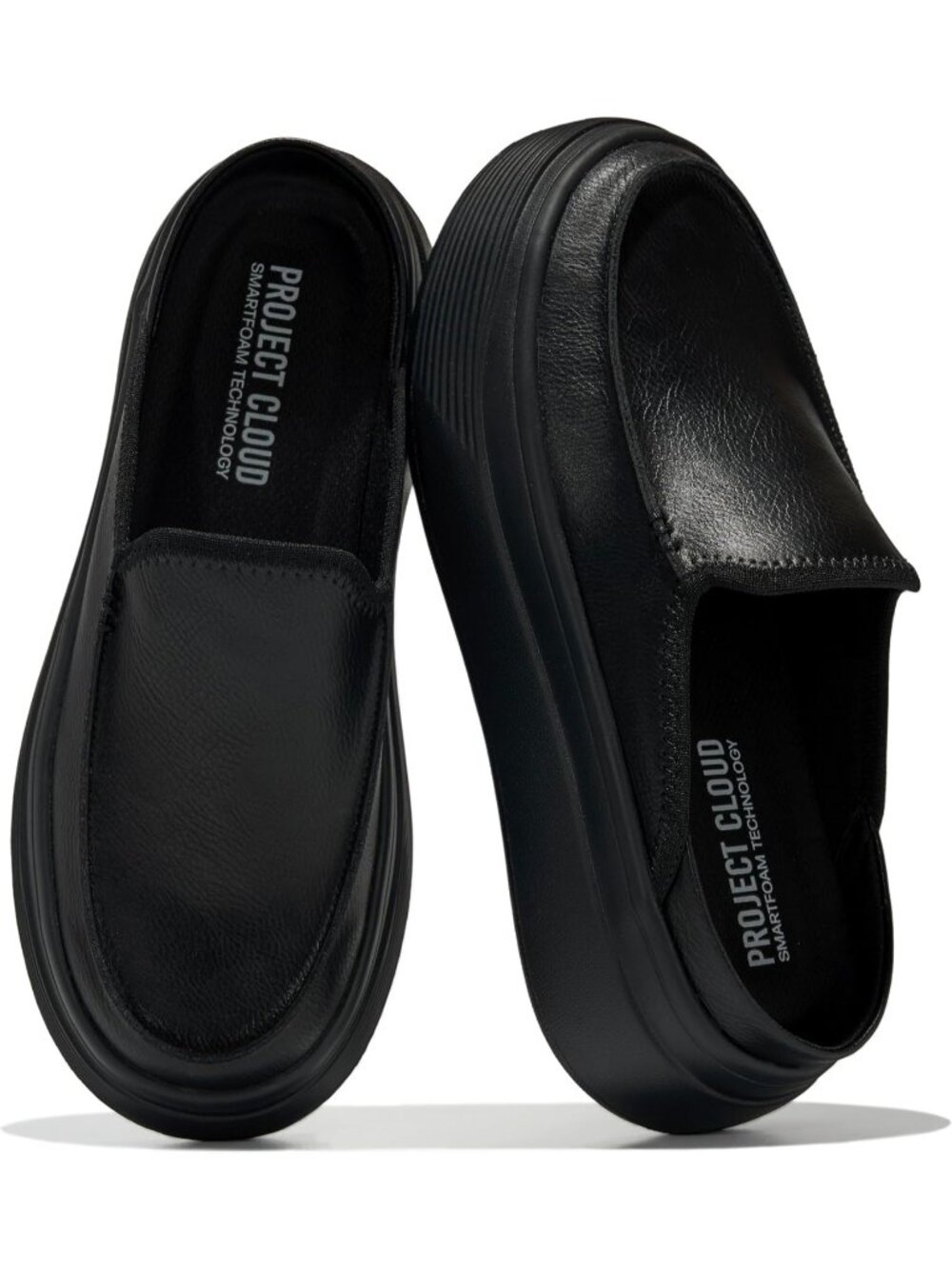 Women's Black Leather Rubber Sole Clogs & Mules Stylish Non-Slip Loafers Shoes